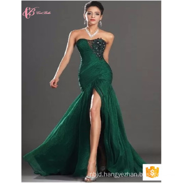 Guangdong Women Sexy Mermaid Slit Sexu Back Open Evening Dress Green Party Club Dress